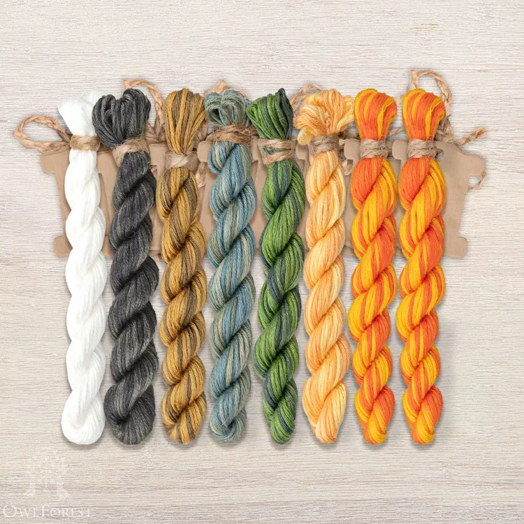 Set of OwlForest Hand-Dyed Threads for “Seabuckthorn Summer” Chart (Thread Trade n.a. Kirov)