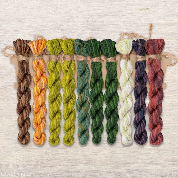 Set of OwlForest Hand-Dyed Threads for the “Gooseberry Summer” Chart (DMC)