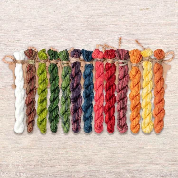 Set of OwlForest Hand-Dyed Threads for the “Fruit and Berry Bowl” Chart (Thread Trade n.a. Kirov)