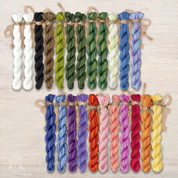 Set of OwlForest Hand-Dyed Threads for the “Flower  Bowl” Chart (Thread Trade n.a. Kirov)