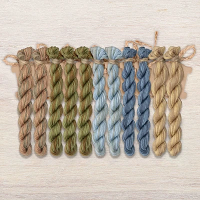 Set of OwlForest Hand-Dyed Threads for the “Unicorn Band Sampler” (Thread Trade n.a. Kirov) 