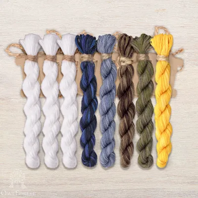 Set of OwlForest Hand-Dyed Threads for the “Snowflake Titmice” Chart (DMC)