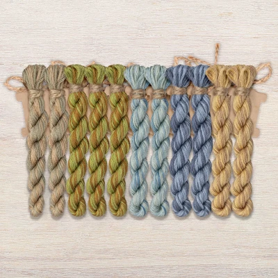 Set of OwlForest Hand-Dyed Threads for the “Unicorn Band Sampler” (DMC) 