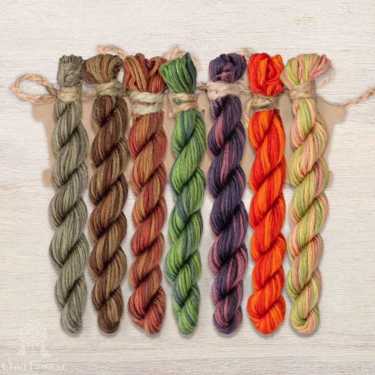 Set of OwlForest Hand-Dyed Threads for the “Forest Alphabet” Chart (Thread Trade n.a. Kirov)