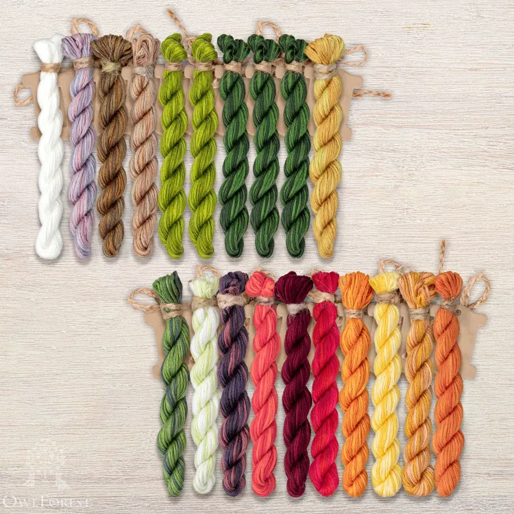 Set of OwlForest Hand-Dyed Threads for the “Vegetable Bowl” Chart (Thread Trade n.a. Kirov)