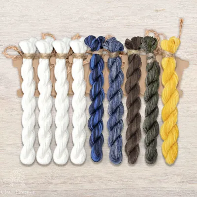 Set of OwlForest Hand-Dyed Threads for the “Snowflake Titmice” Chart (Thread Trade n.a. Kirov)