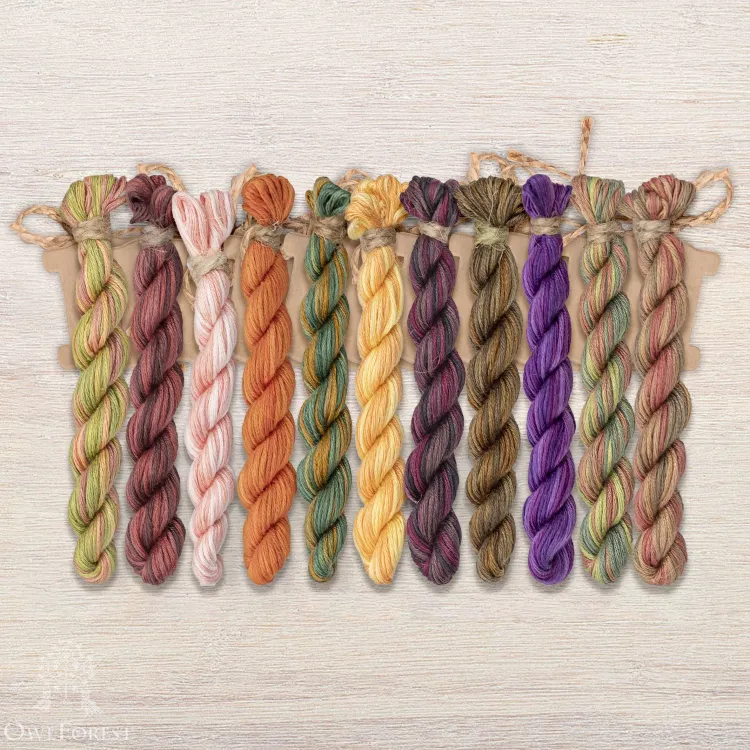 Set of OwlForest Hand-Dyed Threads for the “Color of the Autumn” Chart (Thread Trade n.a. Kirov)