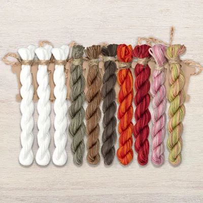 Set of OwlForest Hand-Dyed Threads for the “Snow Cat” (Thread Trade n.a. Kirov)