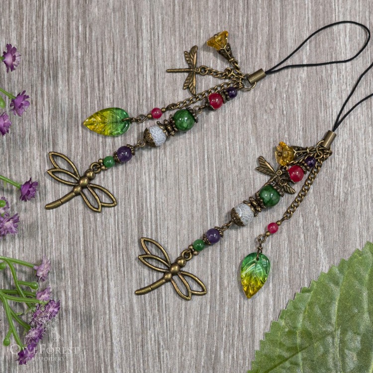 Scissor Fob “Ringing Dragonflies” Bronzy Metal Color Fittings