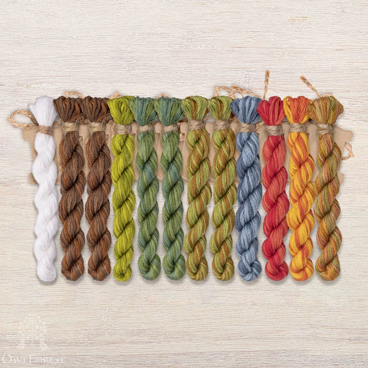 Set of OwlForest Hand-Dyed Threads for the “Pear Havest” (DMC) 