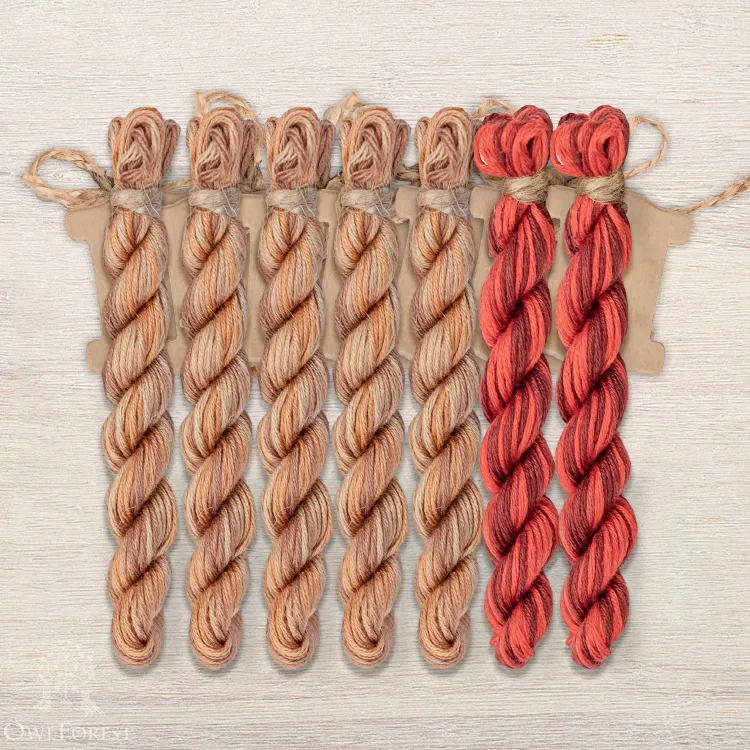 Set of OwlForest Hand-Dyed Threads for “Vintage Kitchen” Chart (Thread Trade n.a. Kirov)