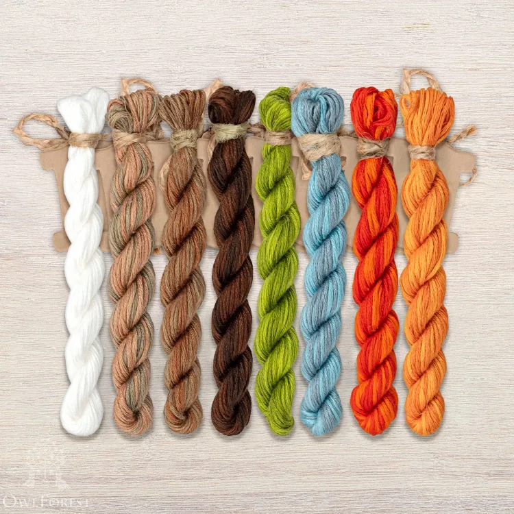 Set of OwlForest Hand-Dyed Threads for the “Owl Roundelays” Chart (Thread Trade n.a. Kirov)