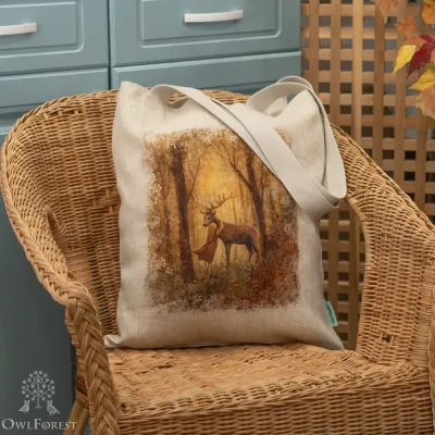 “Forest Deer” Linen Shopping Bag 