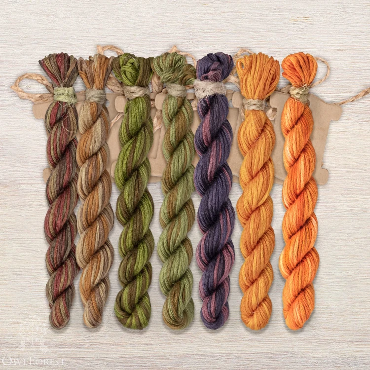 Set of OwlForest Hand-Dyed Threads for the “Pumpkin Shelf” (Thread Trade n.a. Kirov) 