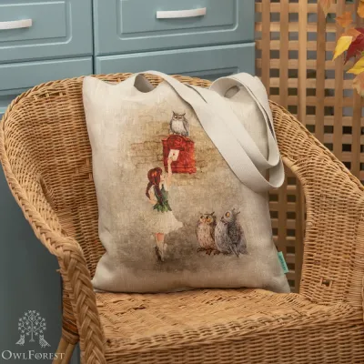 “Postal Owls” Linen Shopping Bag 