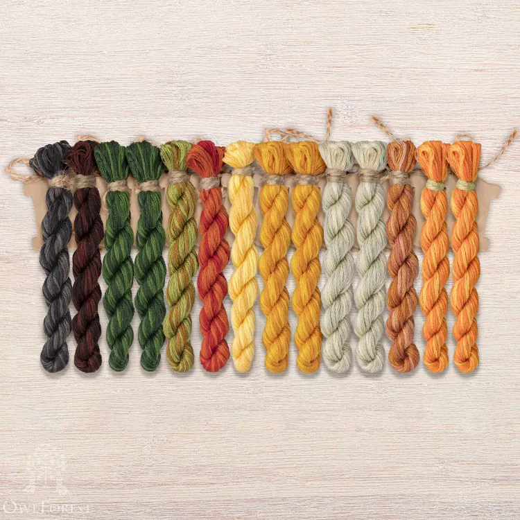 Set of OwlForest Hand-Dyed Threads for the “Pumpkin Houses” Chart (DMC)