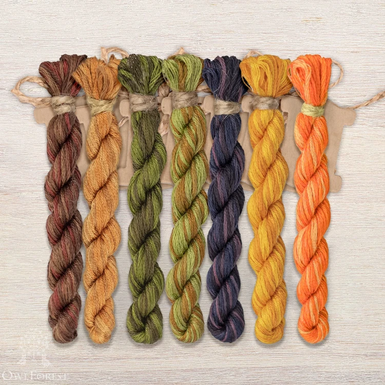 Set of OwlForest Hand-Dyed Threads for the “Pumpkin Shelf” (DMC) 