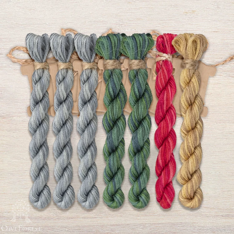 Set of OwlForest Hand-Dyed Threads for the “Pomegranate Alphabe” (DMC) 