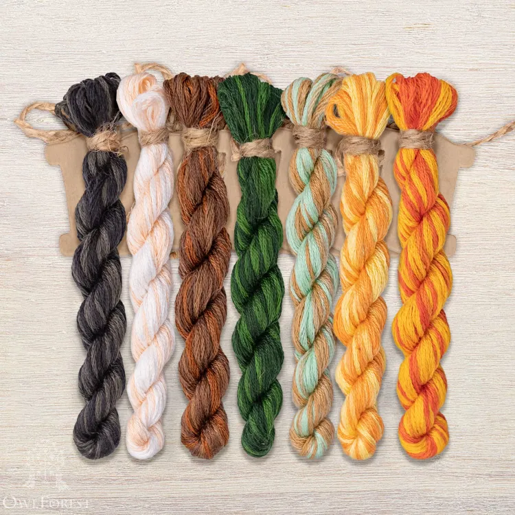 Set of OwlForest Hand-Dyed Threads for the “Pretty Pumpkins” Free Chart (DMC)