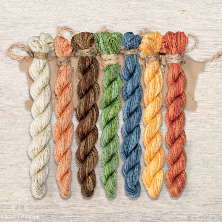 Set of OwlForest Hand-Dyed Threads for the “Domovoy” or “House Spirit” Chart (Thread Trade n.a. Kirov)