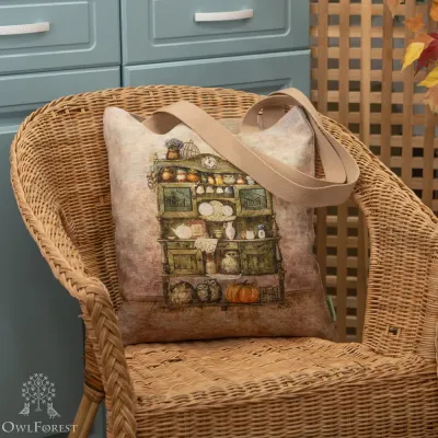 “Cupboard with Owls” Linen Shopping Bag 