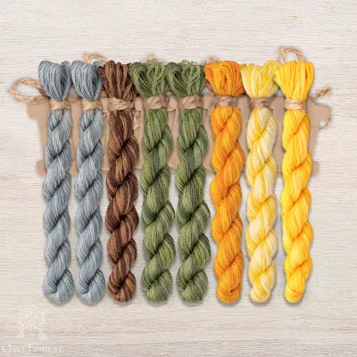 Set of OwlForest Hand-Dyed Threads for the “Amber Bird Night Songs” Chart (DMC)