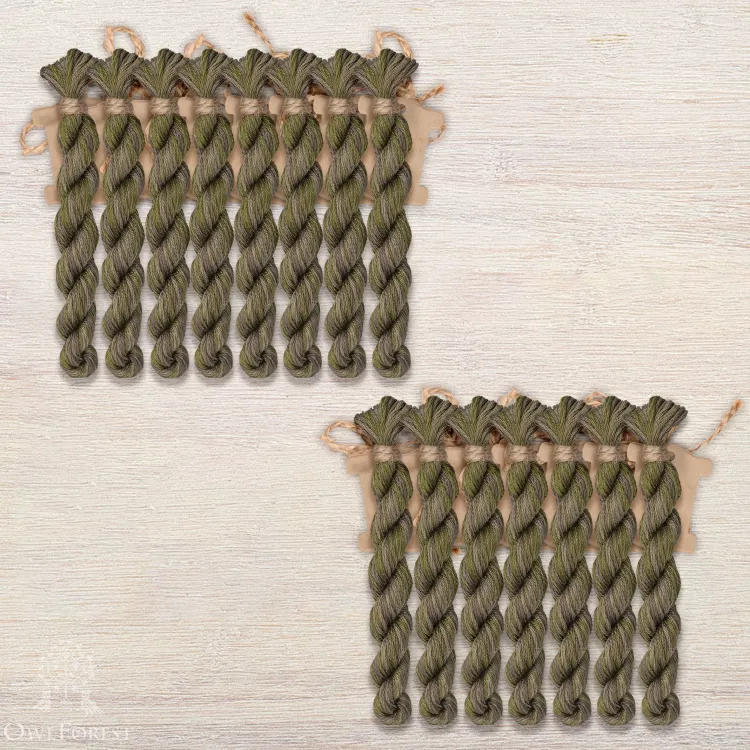 Set of OwlForest Hand-Dyed Threads for the “Sampler with Acorns” (DMC) one-color Option