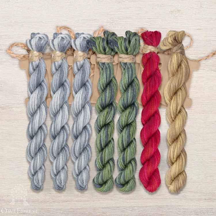 Set of OwlForest Hand-Dyed Threads for the “Pomegranate Alphabe” (Thread Trade n.a. Kirov) 