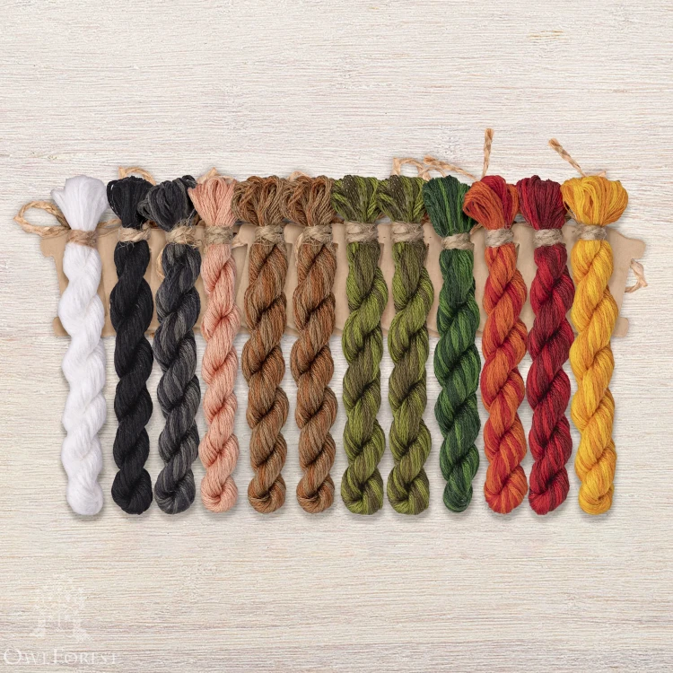 Set of OwlForest Hand-Dyed Threads for the “Yaga's Cat” (DMC) 