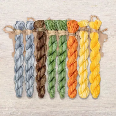 Set of OwlForest Hand-Dyed Threads for the “Amber Bird Night Songs” Chart (Thread Trade n.a. Kirov)