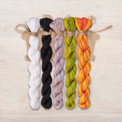 Set of OwlForest Hand-Dyed Threads for the “Friendly Lemurs” Free Chart (DMC)