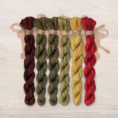 Set of OwlForest Hand-Dyed Threads for the “Primary Forest” Chart (DMC)