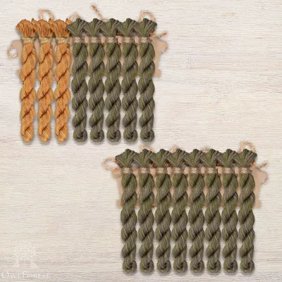 Set of OwlForest Hand-Dyed Threads for the “Sampler with Acorns” (DMC) two-color Option