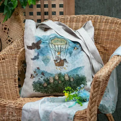“Air-balloon Flight” Linen Shopping Bag 