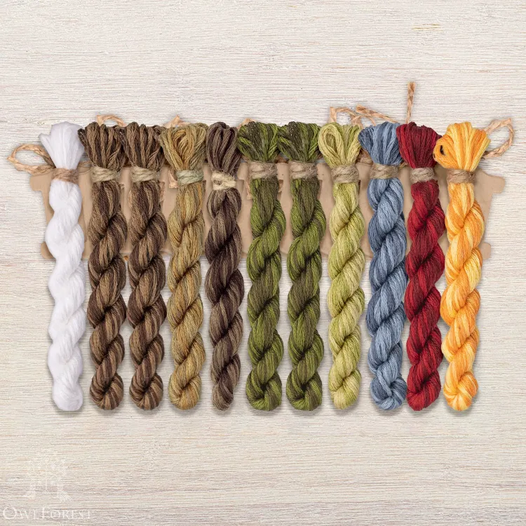 Set of OwlForest Hand-Dyed Threads for the “Pomegranate Oak” Chart (DMC)