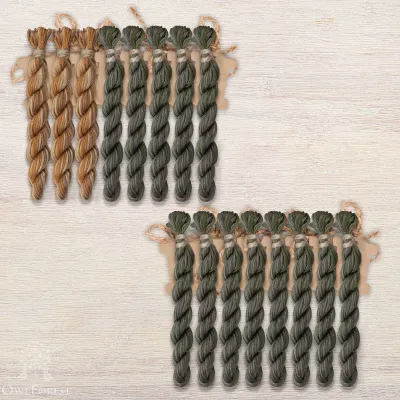 Set of OwlForest Hand-Dyed Threads for the “Sampler with Acorns” (Thread Trade n.a. Kirov) two-color Option 