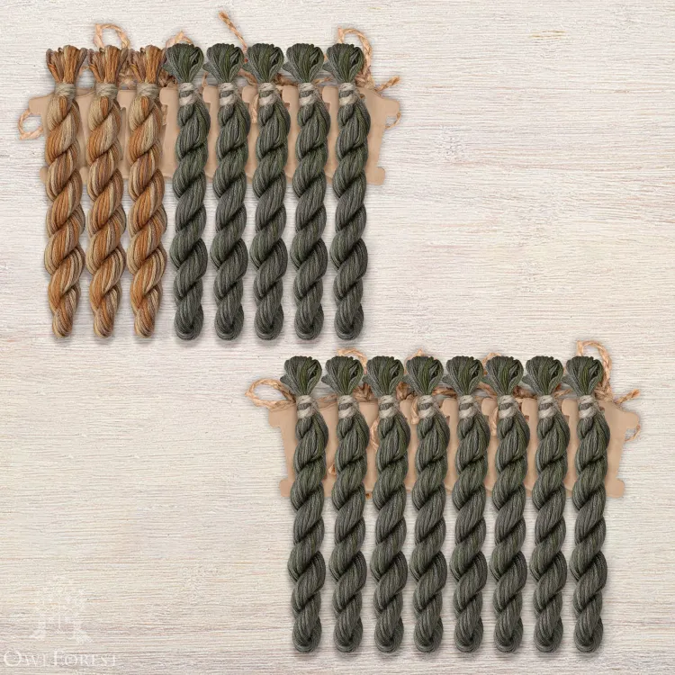 Set of OwlForest Hand-Dyed Threads for the “Sampler with Acorns” (Thread Trade n.a. Kirov) two-color Option 