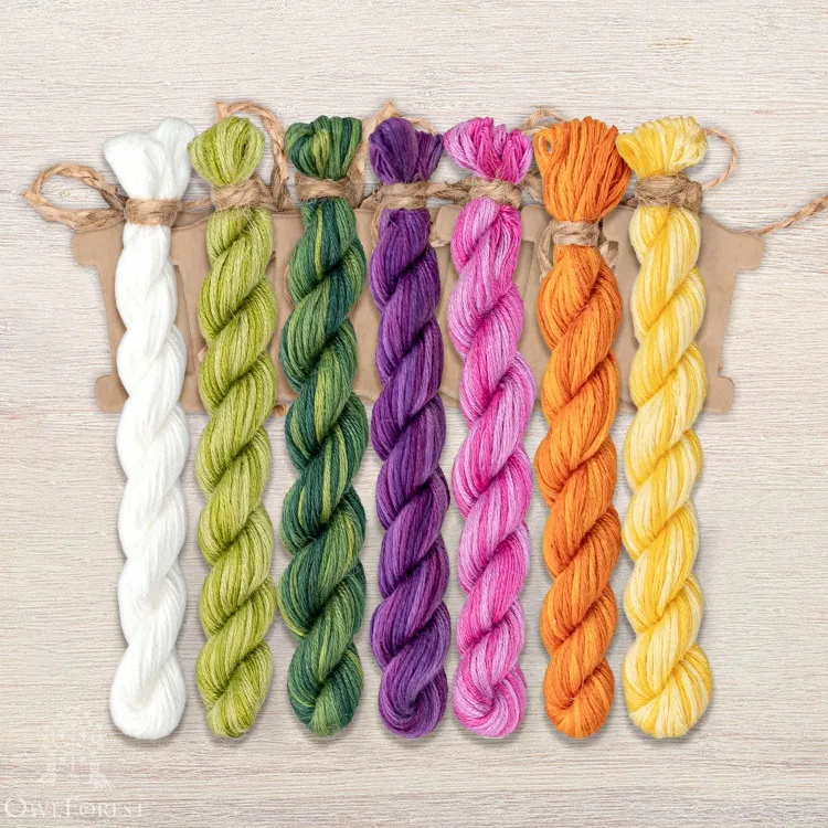 Set of OwlForest Hand-Dyed Threads for the “Tulips” Chart (Thread Trade n.a. Kirov)