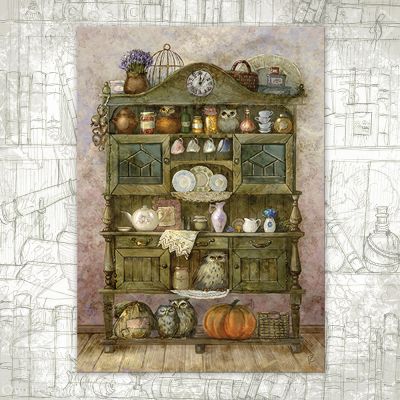 “Cupboard with Owls” Postcard