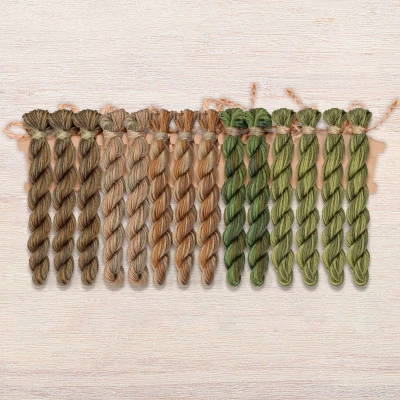 Set of OwlForest Hand-Dyed Threads for the “Oak Alphabet” (Thread Trade n.a. Kirov) 