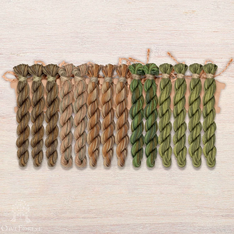 Set of OwlForest Hand-Dyed Threads for the “Oak Alphabet” (Thread Trade n.a. Kirov) 