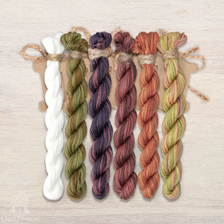 Set of OwlForest Hand-Dyed Threads for the “Autumn Skittering” Chart (Thread Trade n.a. Kirov)