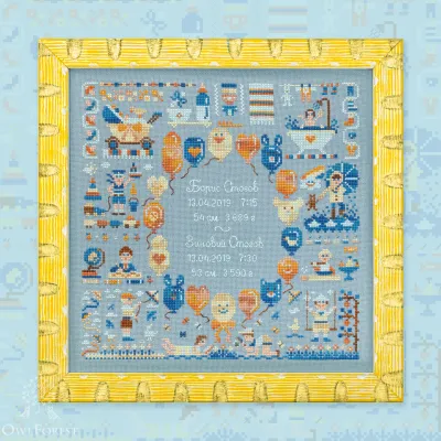 Printed embroidery chart “Happy Childhood. Birth Sampler for Boys”