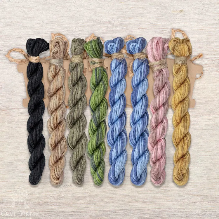 Set of OwlForest Hand-Dyed Threads for the “Spring Owl Alphabet” Chart (Thread Trade n.a. Kirov)