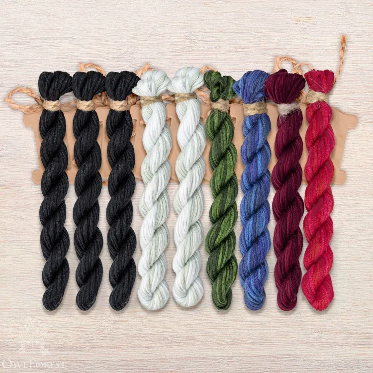 Set of OwlForest Hand-Dyed Threads for the “Harbinger of Winter” Chart (DMC)