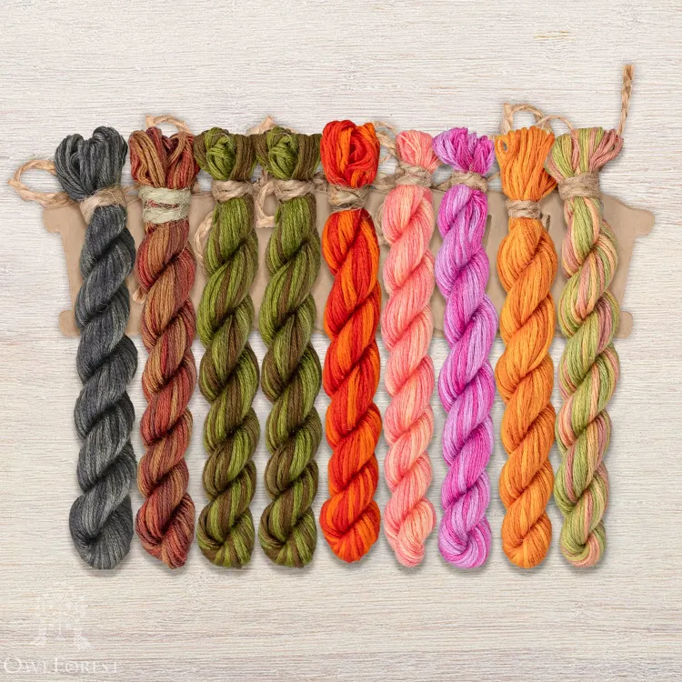 Set of OwlForest Hand-Dyed Threads for the “Rosehip Summer” Chart (Thread Trade n.a. Kirov)