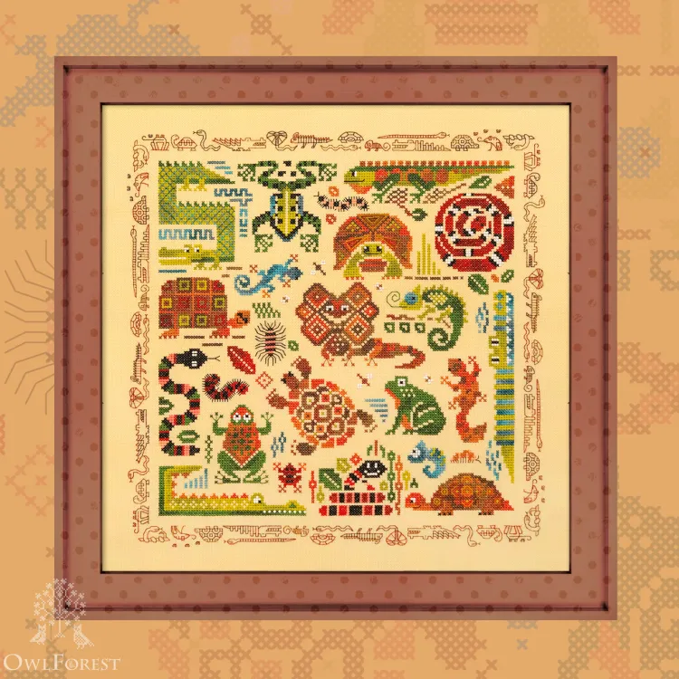 Digital embroidery chart “Lazy Reptiles” – Owlforest Embroidery
