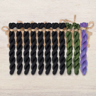 Set of OwlForest Hand-Dyed Threads for the “Witchcraft Sampler” (Thread Trade n.a. Kirov)