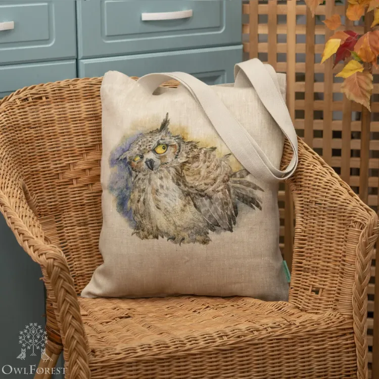 “Bubo Bubo” Linen Shopping Bag 