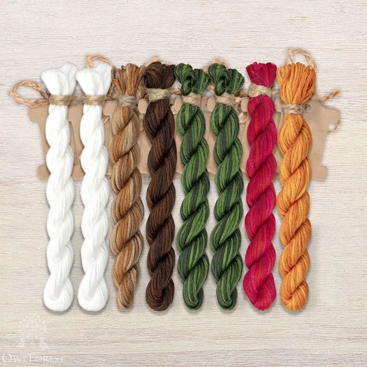 Set of OwlForest Hand-Dyed Threads for the “Christmas Door” Chart (Thread Trade n.a. Kirov)